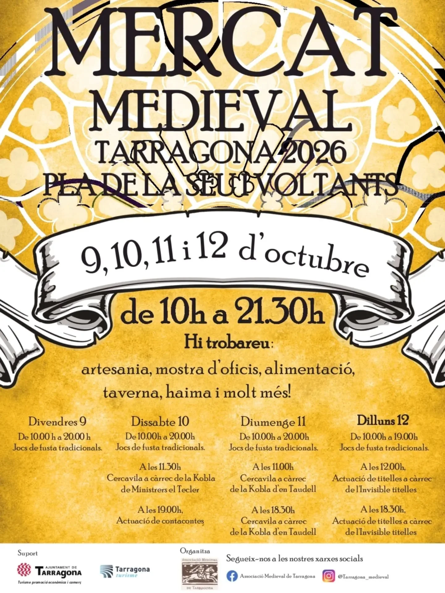 Cartell de El Mercat Medieval de Tarragona celebrarà la 34a edició el 2026