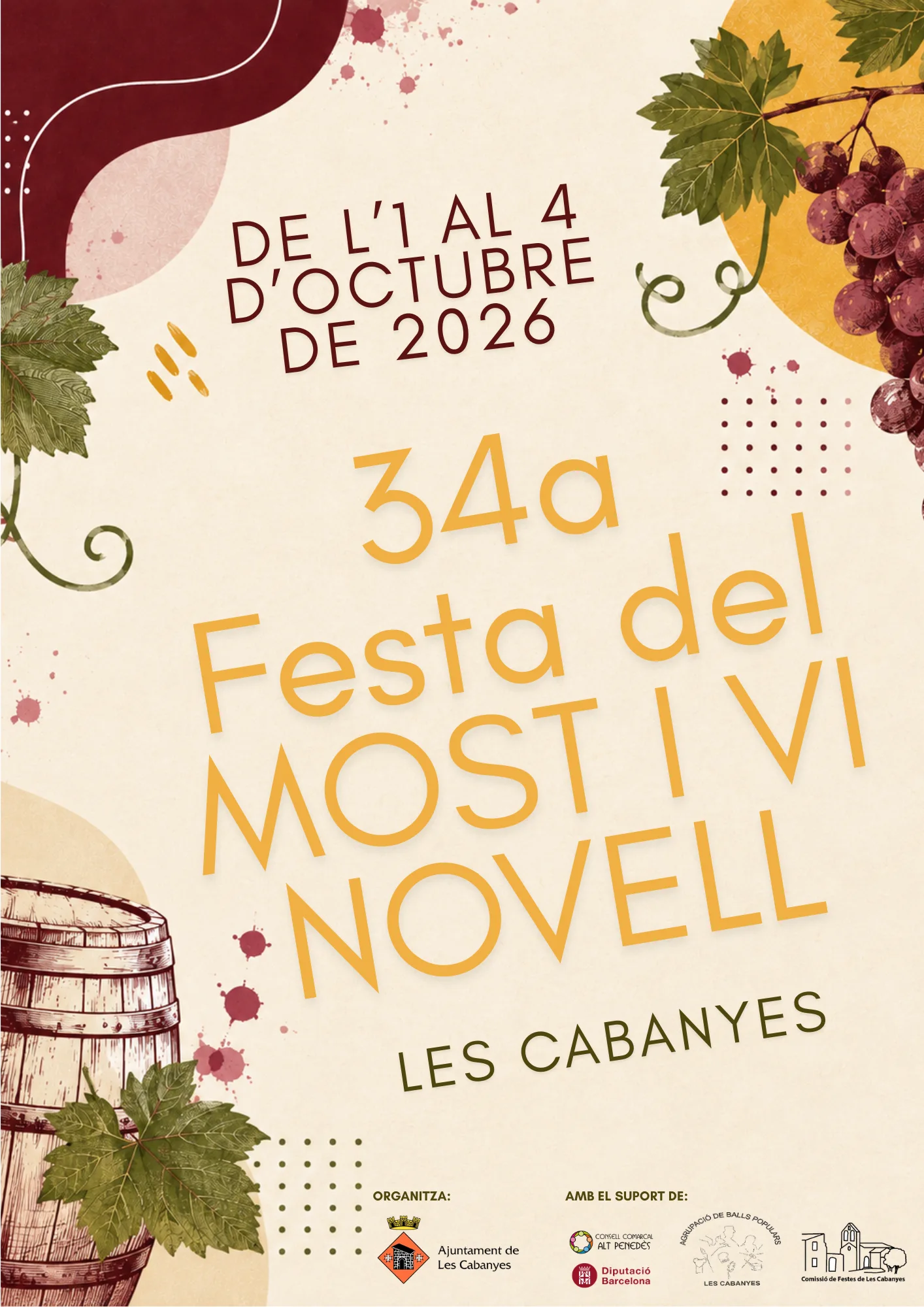 Cartell de Les Cabanyes celebra la 34a Festa del Most i el Vi Novell