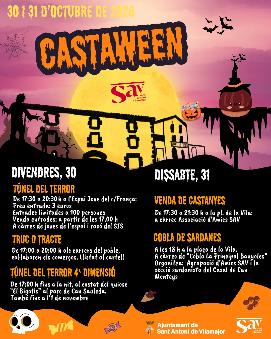 Cartell o programa de l’activitat de Castaween: Túnel del Terror de l’Espai Jove2026